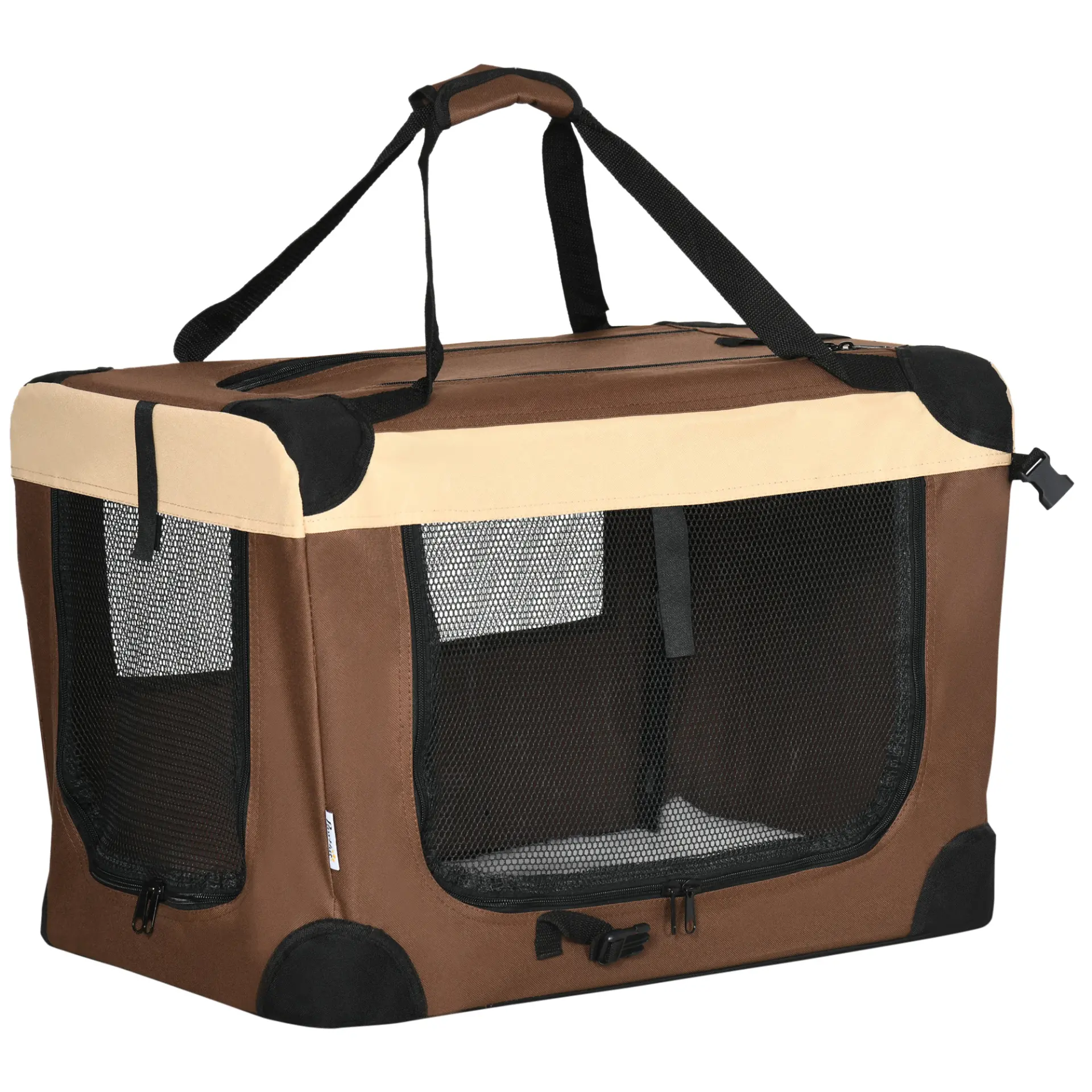 PawHut 60cm Foldable Pet Carrier Cat Bag, Portable Kitten Carrier, Pet Travel Bag w/ Cushion, for Cats and Miniature Dogs - Brown