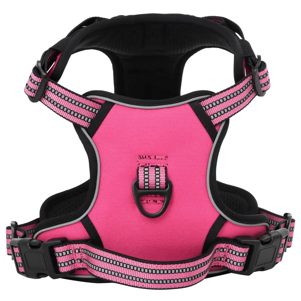 vidaXL Ham pentru caini cu plumb si guler, reglabil, roz, XL